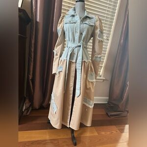 Stylish Denim and Tan Patchwork Women's Coat